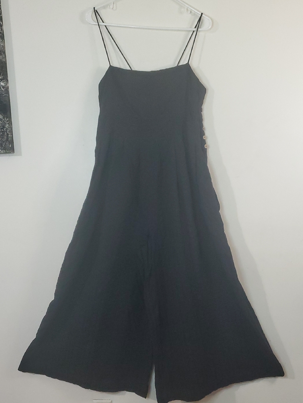 Free People Black Wide-Leg Texture Gauze Cotton Sleeveless Jumpsuit Size Large